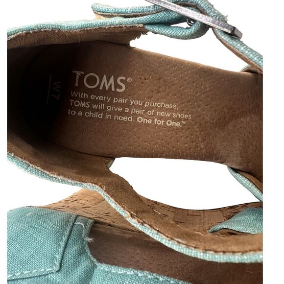 Toms Platform Wedge Turquoise Iridescent Cork Wedge Sandals shoes sz 8.5W - Picture 7 of 9